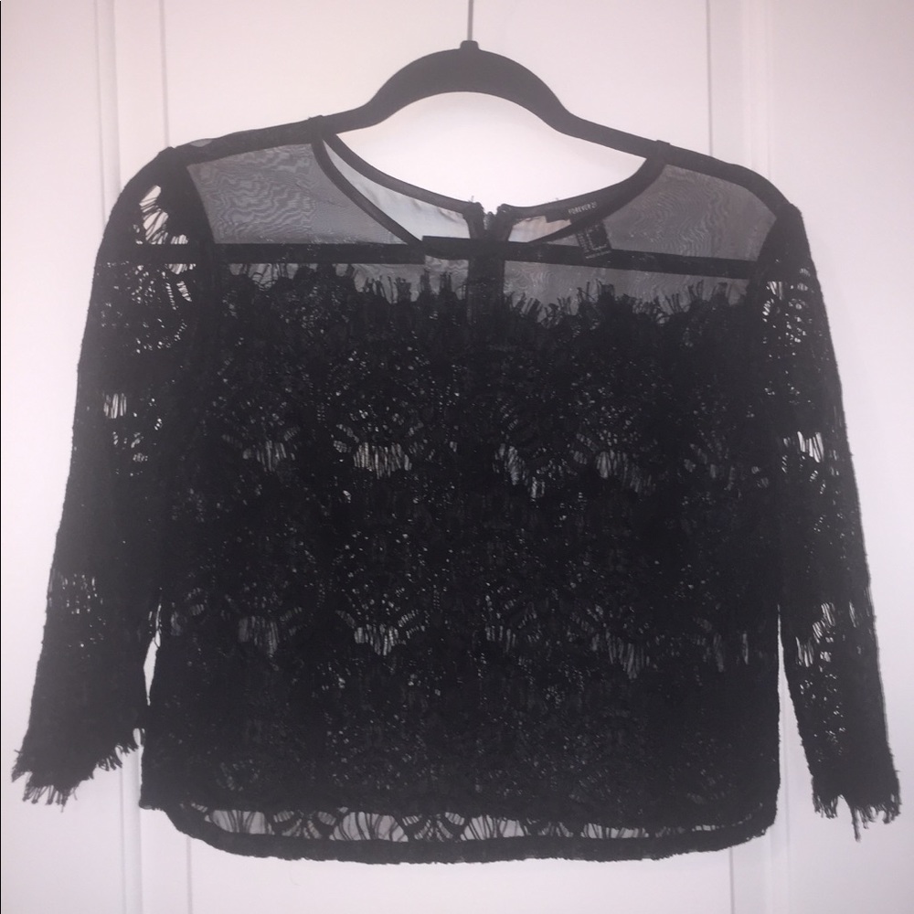 FOREVER 21 Black Mesh and Lace Top!